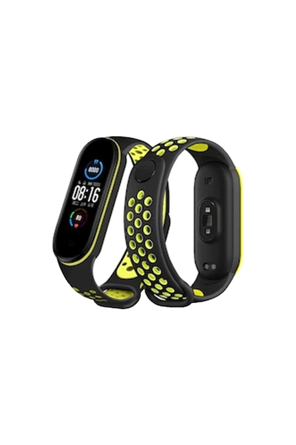 Mey İthalat®   Mi Band 7 Spor Delikli Kordon - Siyah-Yeşil