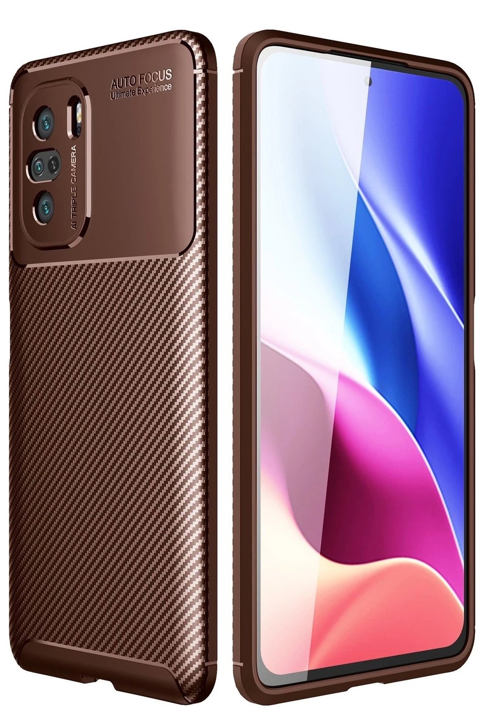 Mey İthalat®   Poco F3 Kılıf Auto Focus Karbon Kapak - Kahverengi