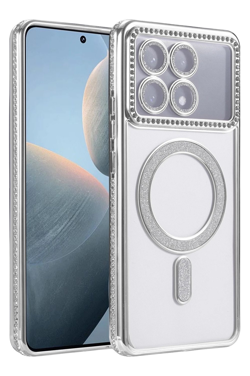 Mey İthalat®   Poco X6 Pro Joke Simli Magneticsafe Kılıf - Gümüş