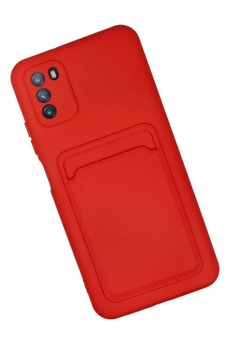 Mey İthalat®   Pocophone M3 Kılıf Kelvin Kartvizitli Silikon - Kırmızı