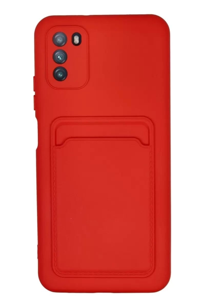 Mey İthalat®   Pocophone M3 Kılıf Kelvin Kartvizitli Silikon - Kırmızı