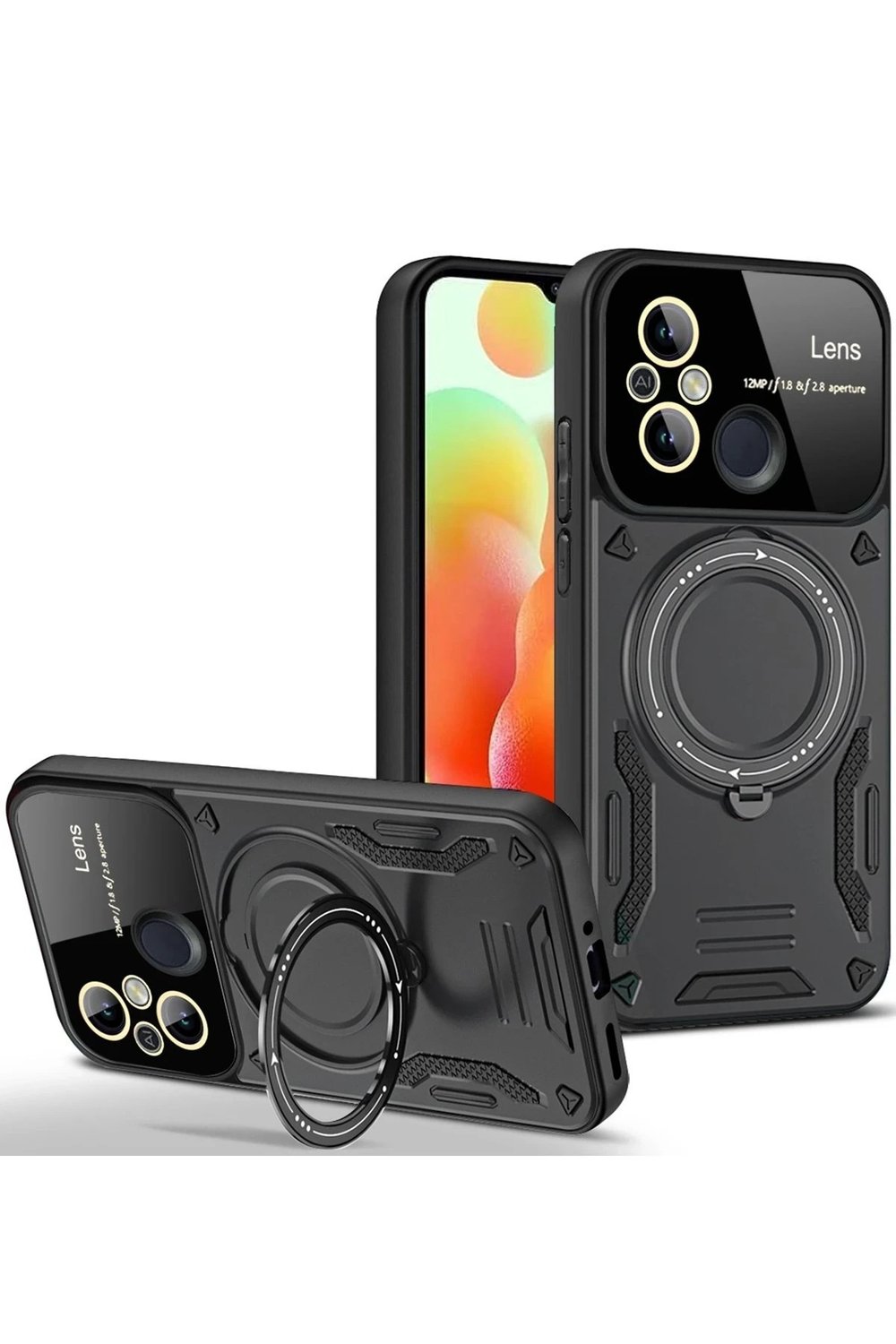 Mey İthalat®   Redmi 12C Kılıf Joy Lens Standlı Kapak - Siyah