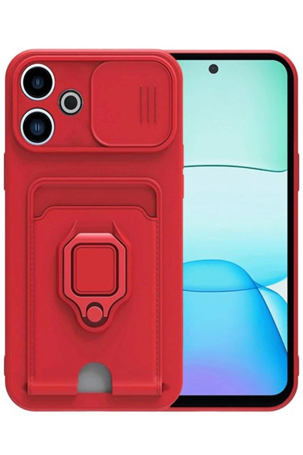 Mey İthalat®   Redmi 13 4G Kılıf Zuma Kartvizitli Yüzüklü Silikon - Kırmızı