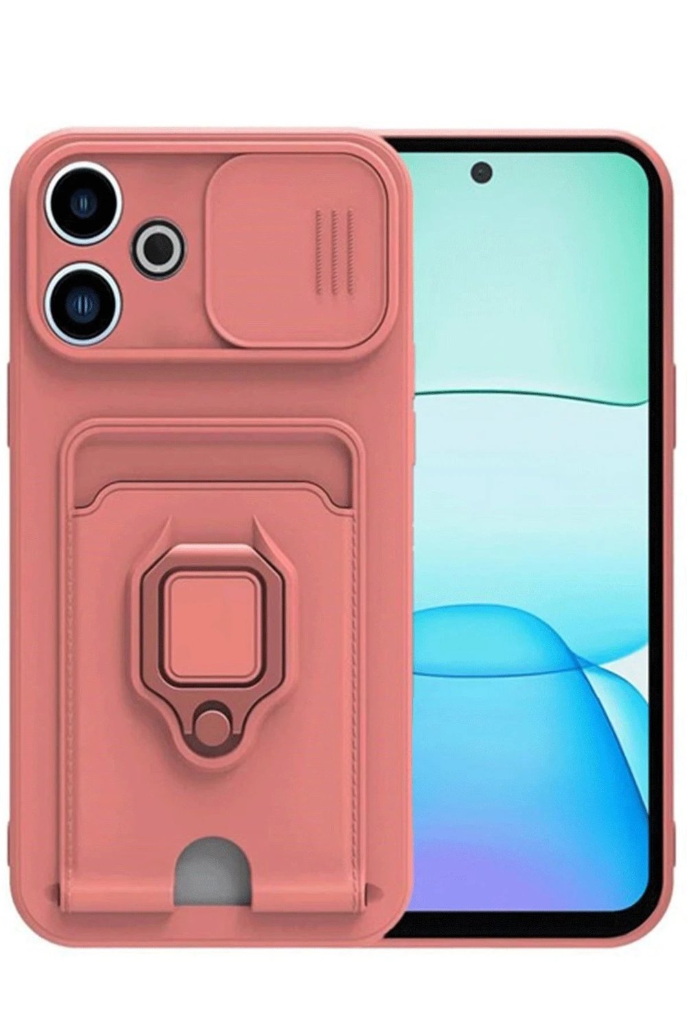 Mey İthalat®   Redmi 13 4G Kılıf Zuma Kartvizitli Yüzüklü Silikon - Pembe