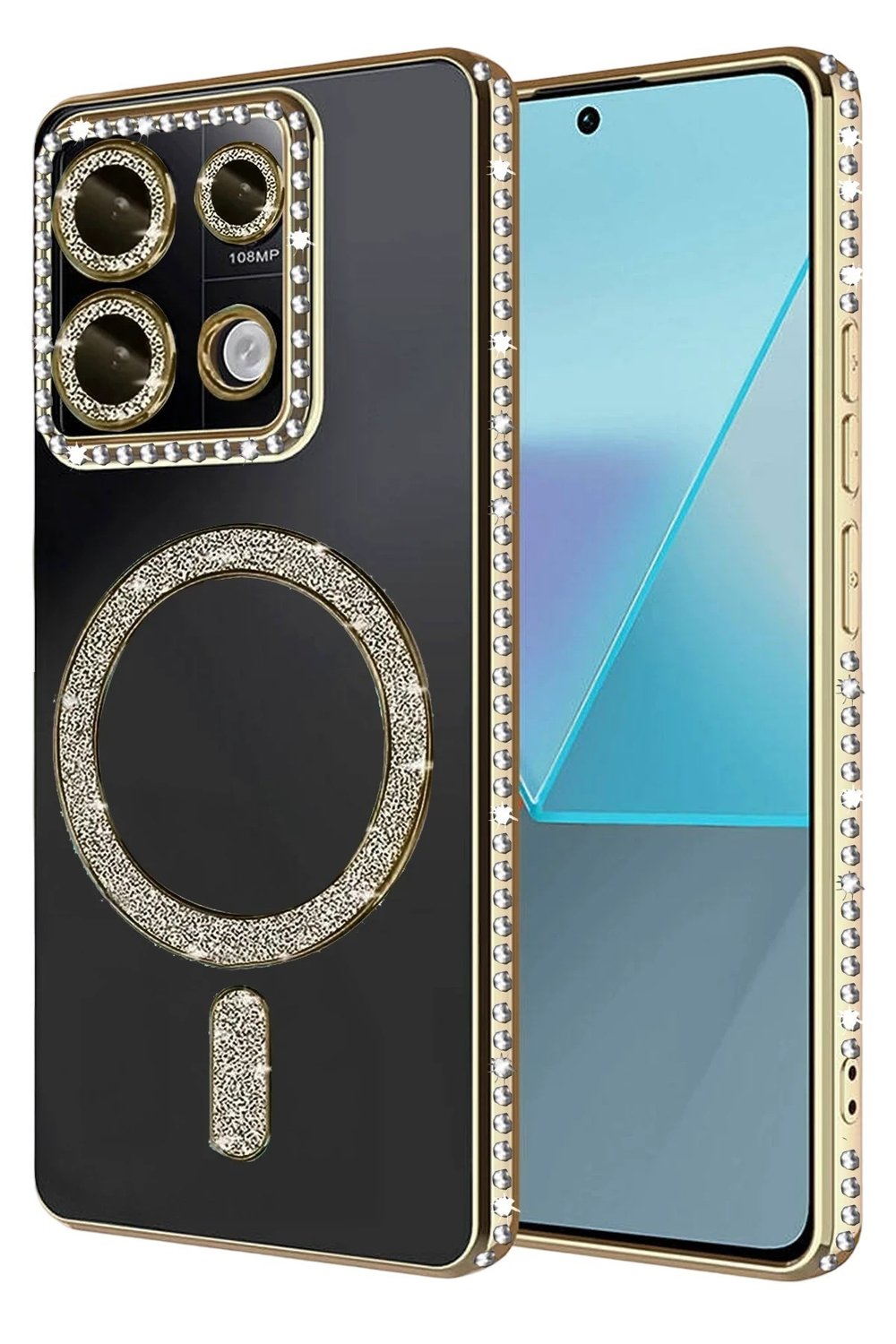 Mey İthalat®   Redmi 13C Joke Simli Magneticsafe Kılıf - Gold