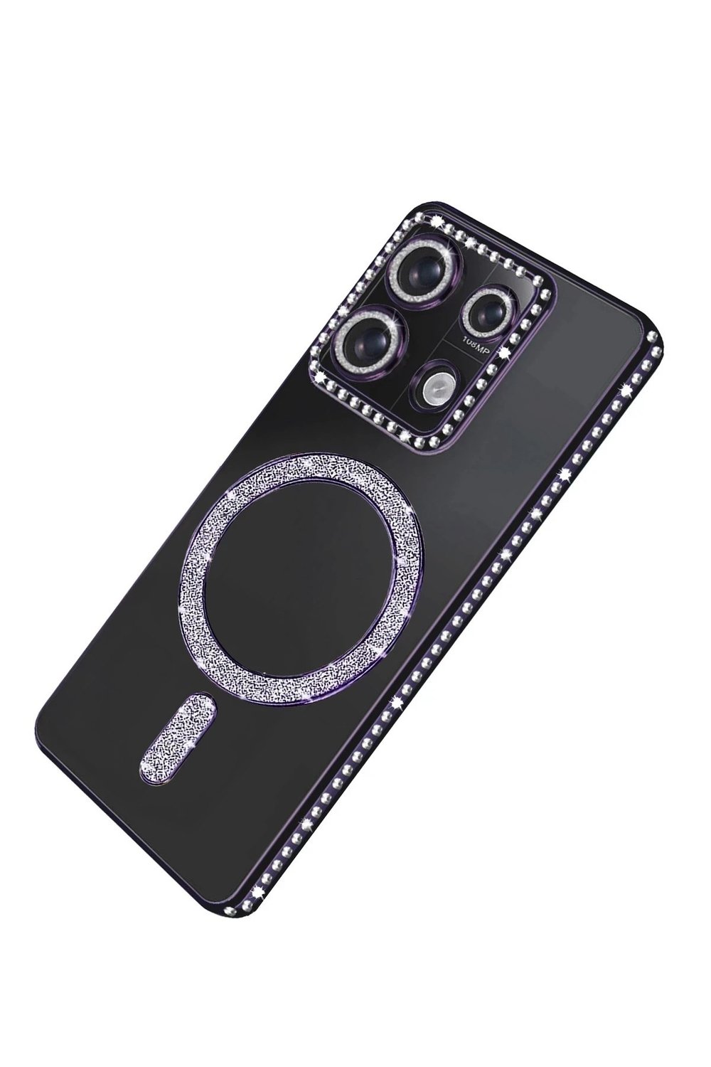 Mey İthalat®   Redmi 13C Joke Simli Magneticsafe Kılıf - Derin Mor