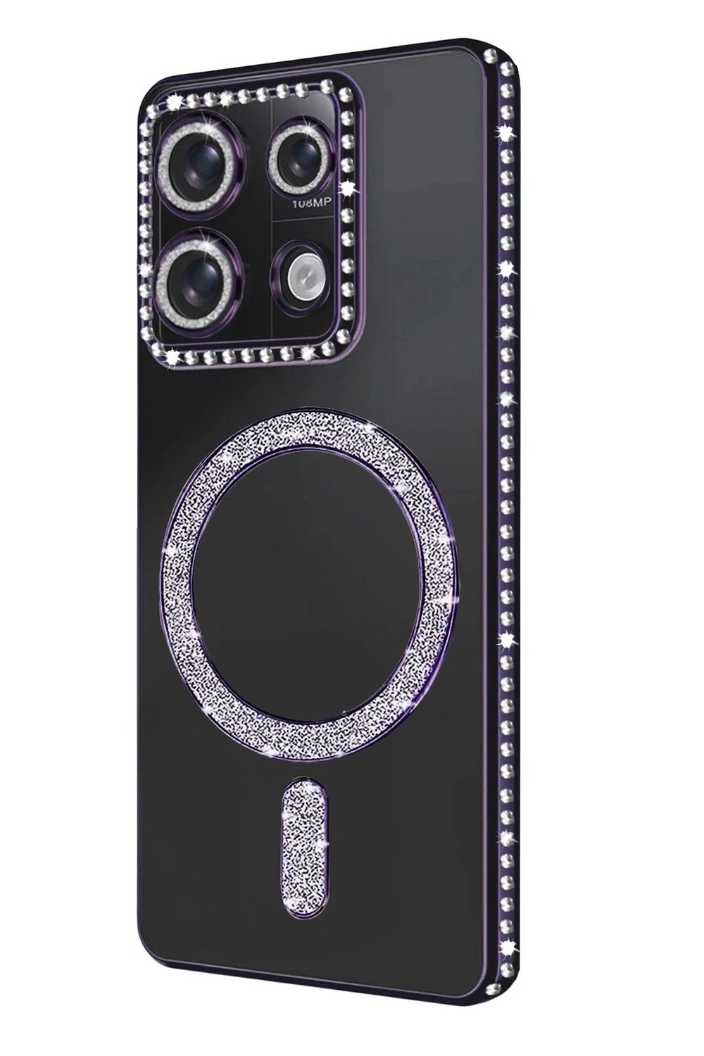 Mey İthalat®   Redmi 13C Joke Simli Magneticsafe Kılıf - Derin Mor