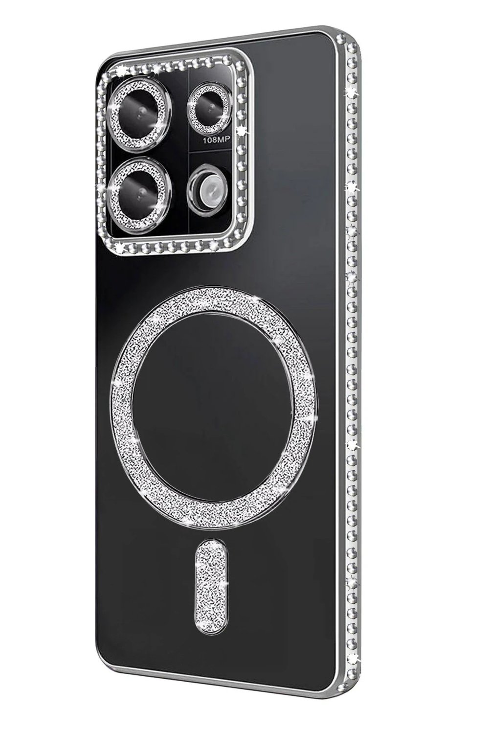 Mey İthalat®   Redmi 13C Joke Simli Magneticsafe Kılıf - Gümüş