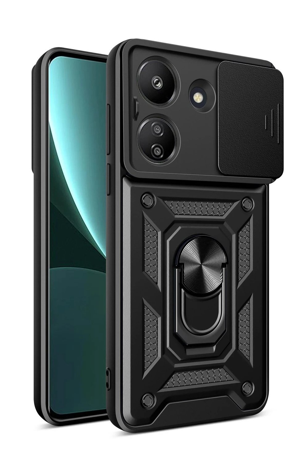 Mey İthalat®   Redmi 13C Kılıf Pars Lens Yüzüklü Silikon - Siyah
