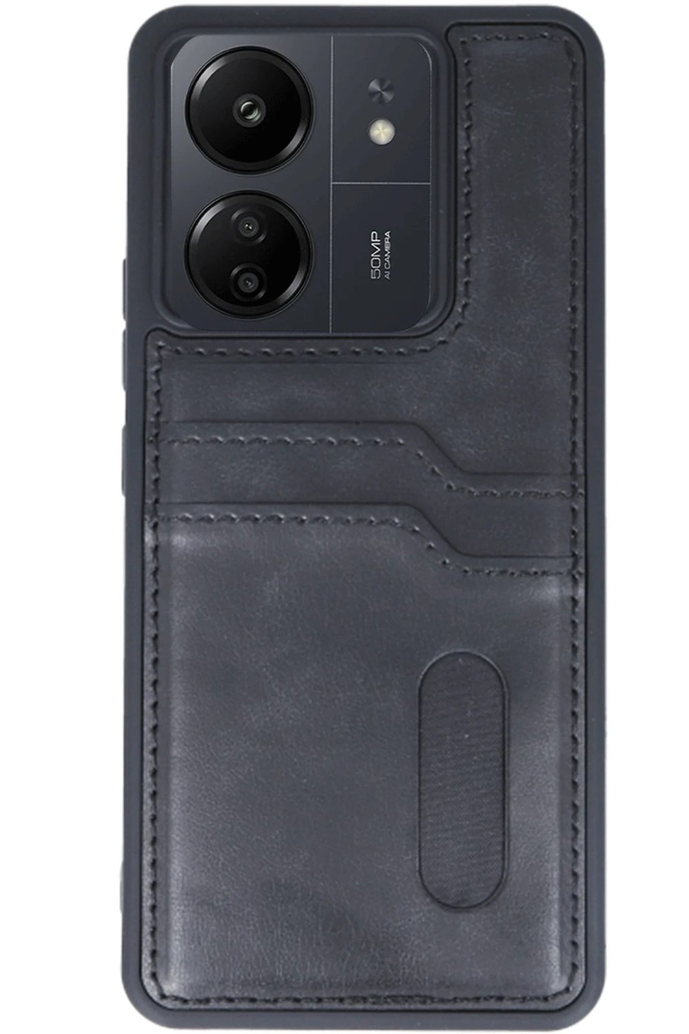 Mey İthalat®   Redmi 13C Kılıf Sara Kartvizitli Deri Kılıf - Siyah