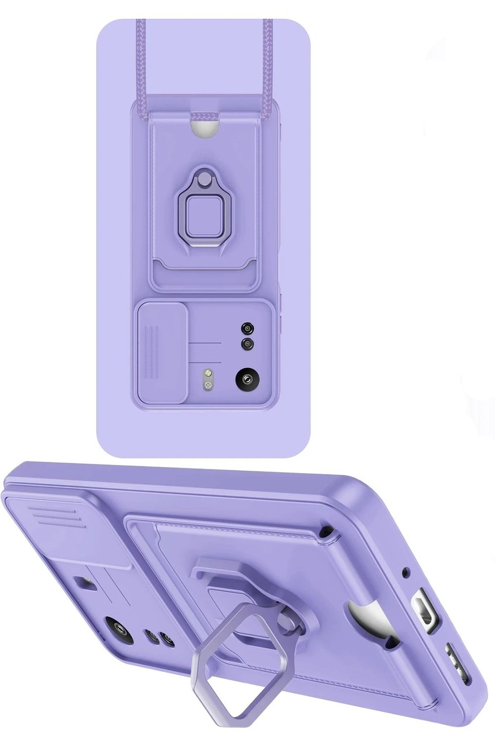 Mey İthalat®   Redmi 13C Kılıf Zuma Kartvizitli Yüzüklü Silikon - Lila