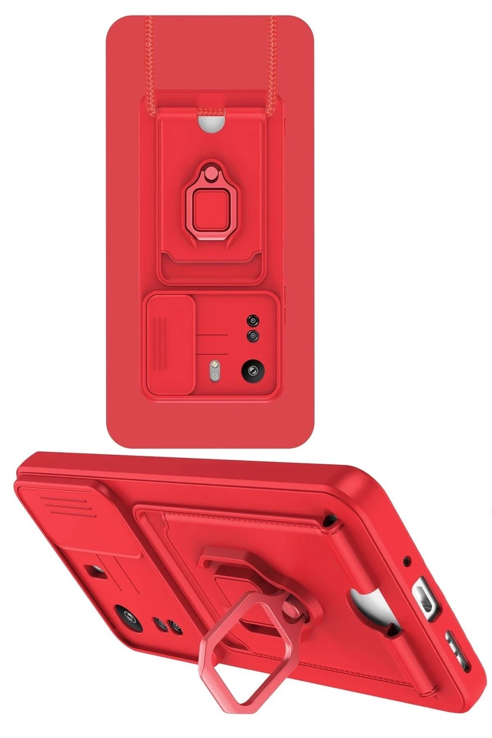 Mey İthalat®   Redmi 13C Kılıf Zuma Kartvizitli Yüzüklü Silikon - Kırmızı