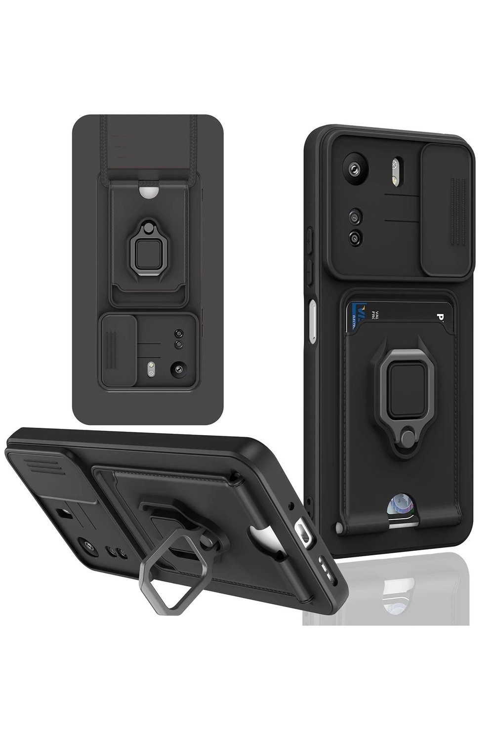 Mey İthalat®   Redmi 13C Kılıf Zuma Kartvizitli Yüzüklü Silikon - Siyah