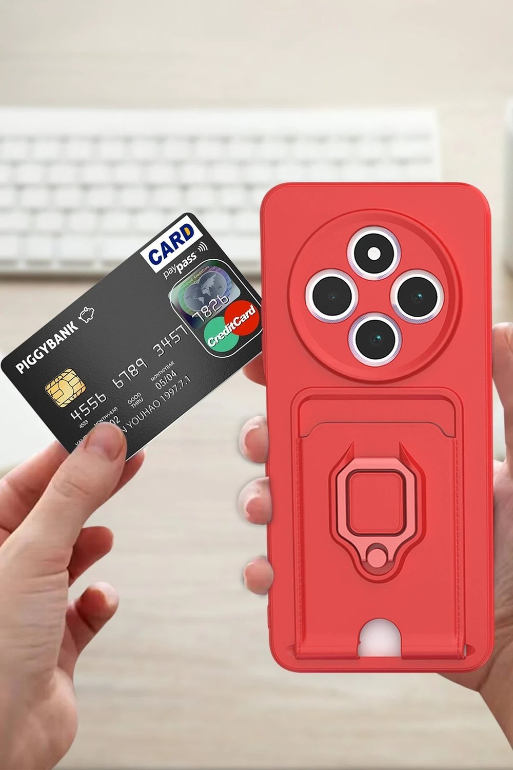 Mey İthalat®   Redmi 14C Kılıf Zuma Kartvizitli Yüzüklü Silikon - Lila