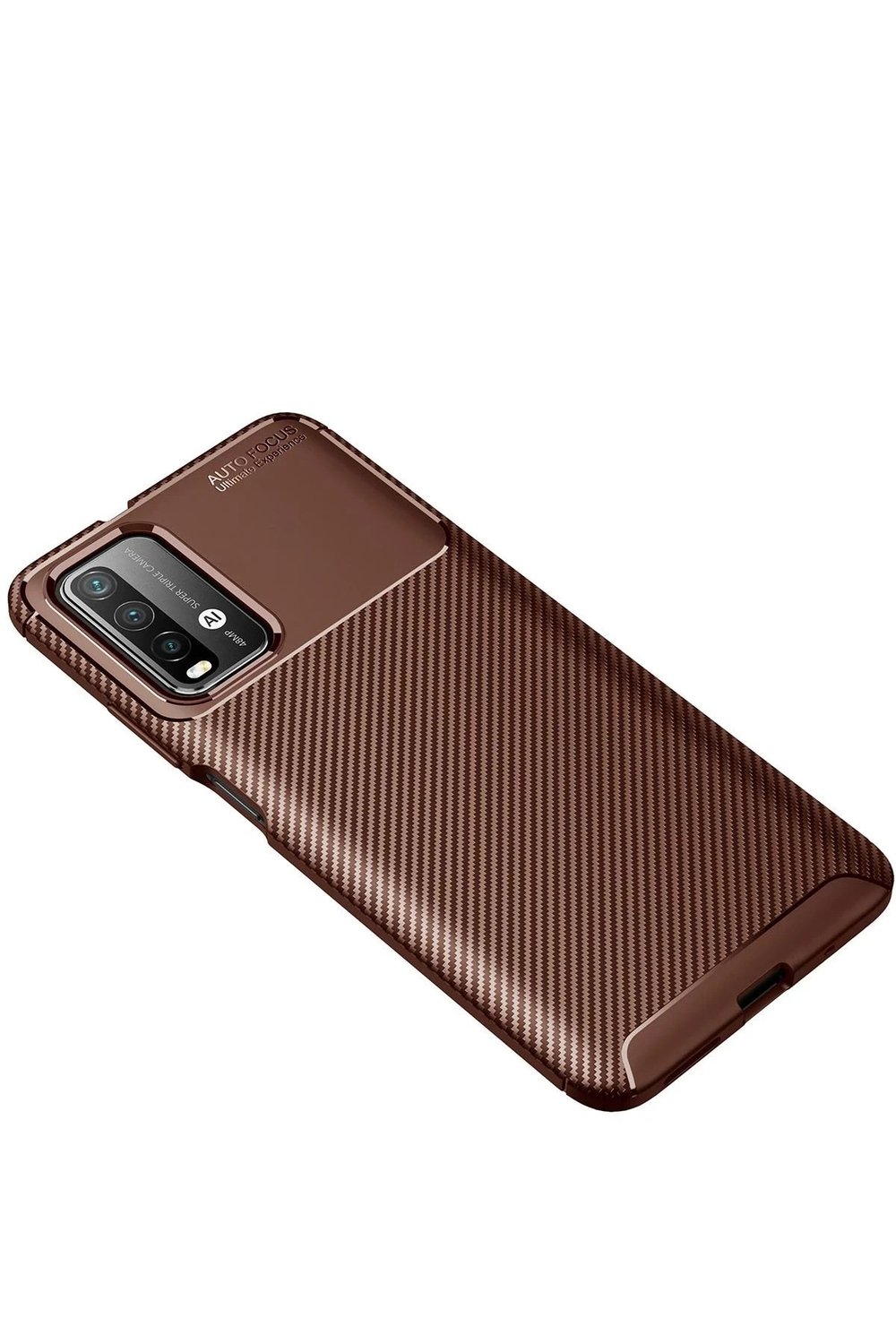 Mey İthalat®   Redmi 9T Kılıf Auto Focus Karbon Kapak - Kahverengi