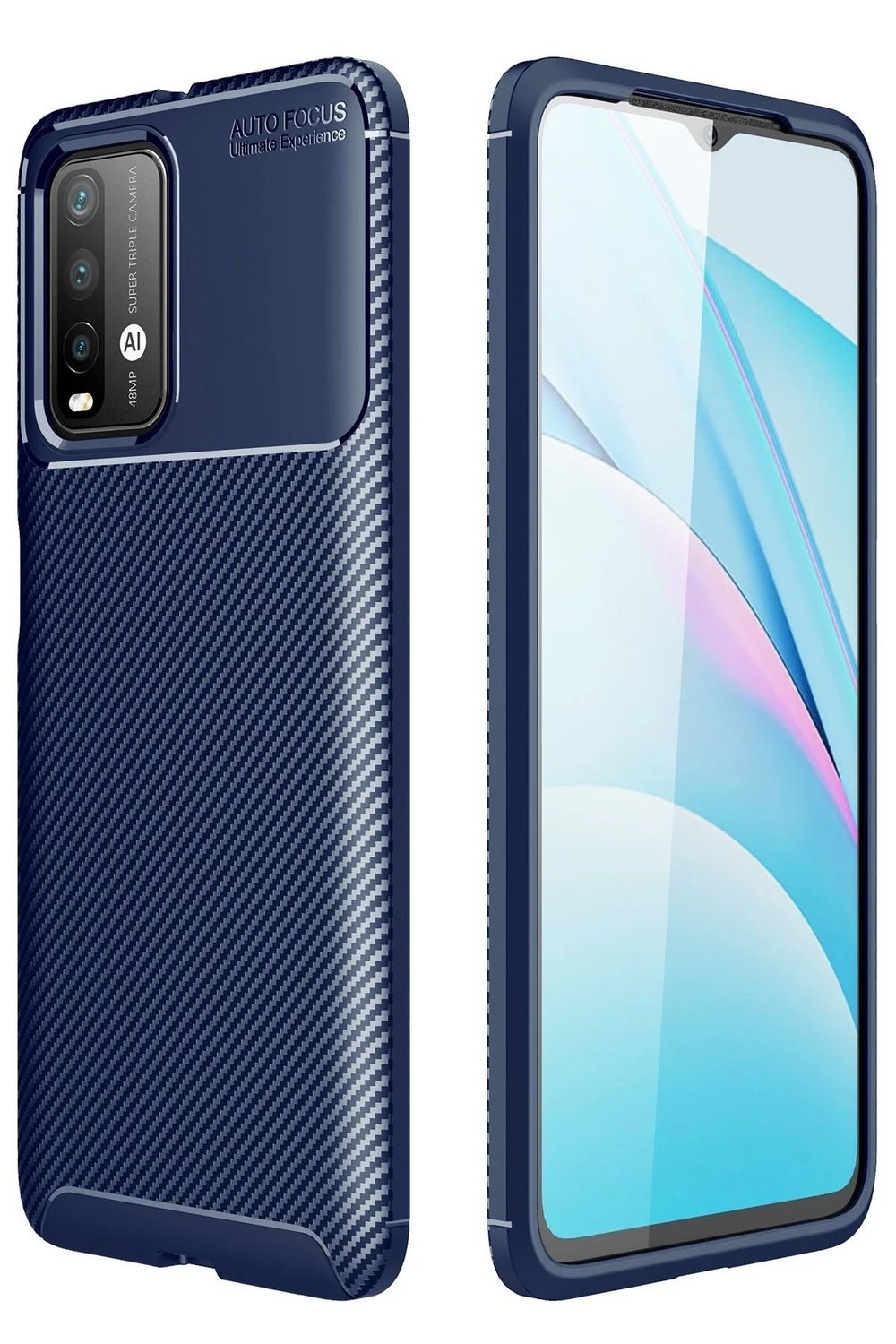 Mey İthalat®   Redmi 9T Kılıf Auto Focus Karbon Kapak - Lacivert