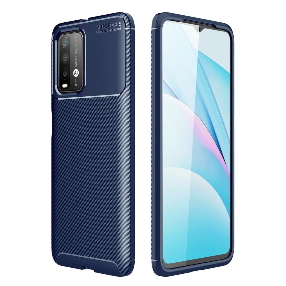 Mey İthalat®   Redmi 9T Kılıf Auto Focus Karbon Kapak - Lacivert