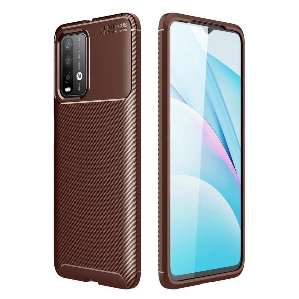 Mey İthalat®   Redmi 9T Kılıf Auto Focus Karbon Kapak - Kahverengi