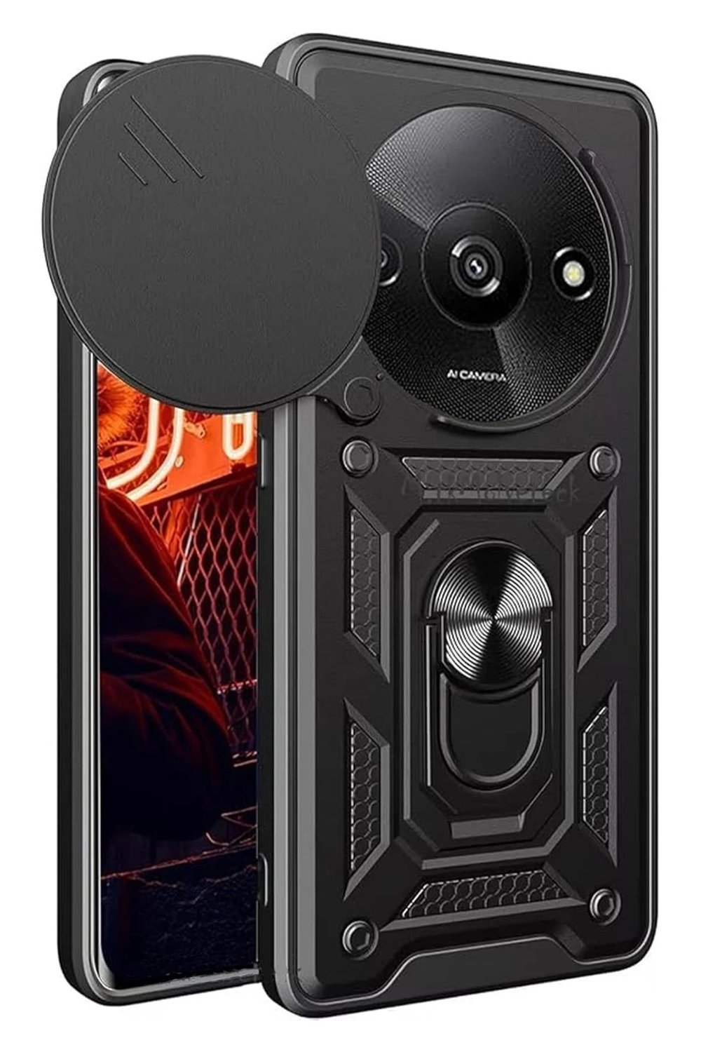 Mey İthalat®   Redmi A3 4G Kılıf Pars Lens Yüzüklü Silikon - Siyah