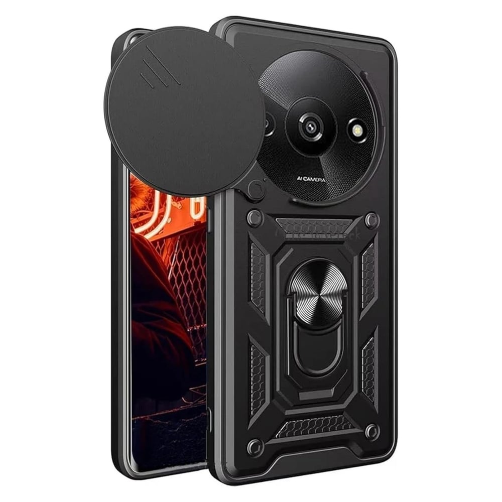 Mey İthalat®   Redmi A3 4G Kılıf Pars Lens Yüzüklü Silikon - Siyah