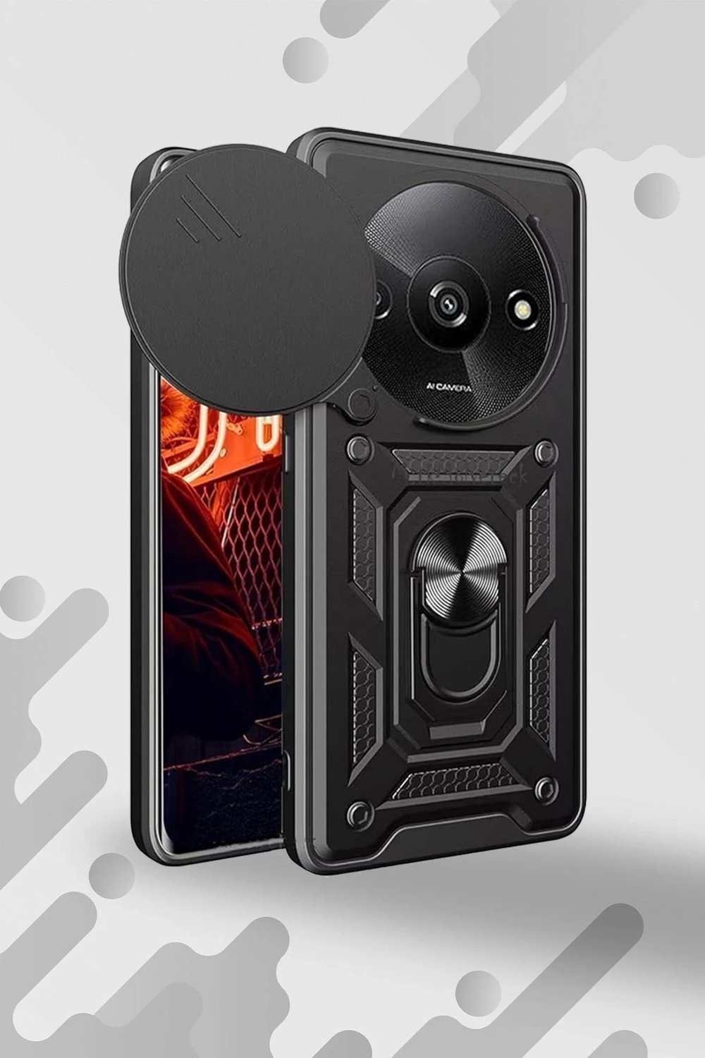 Mey İthalat®   Redmi A3 4G Kılıf Pars Lens Yüzüklü Silikon - Siyah