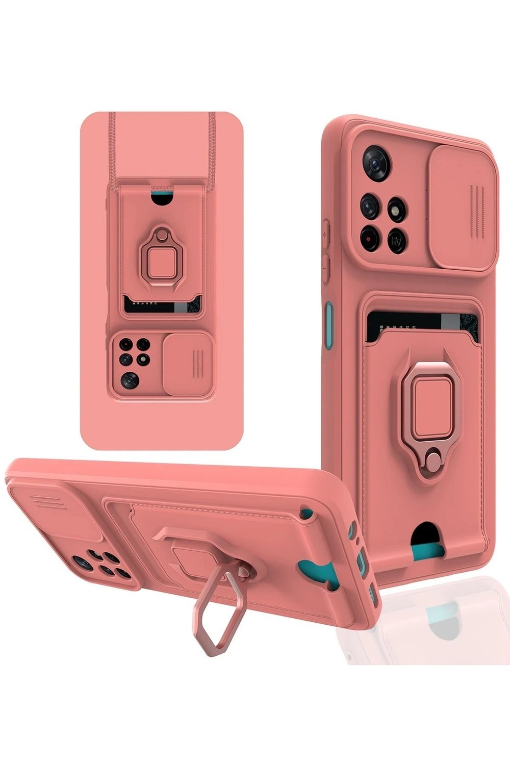 Mey İthalat®   Redmi Note 11T Kılıf Zuma Kartvizitli Yüzüklü Silikon - Pembe