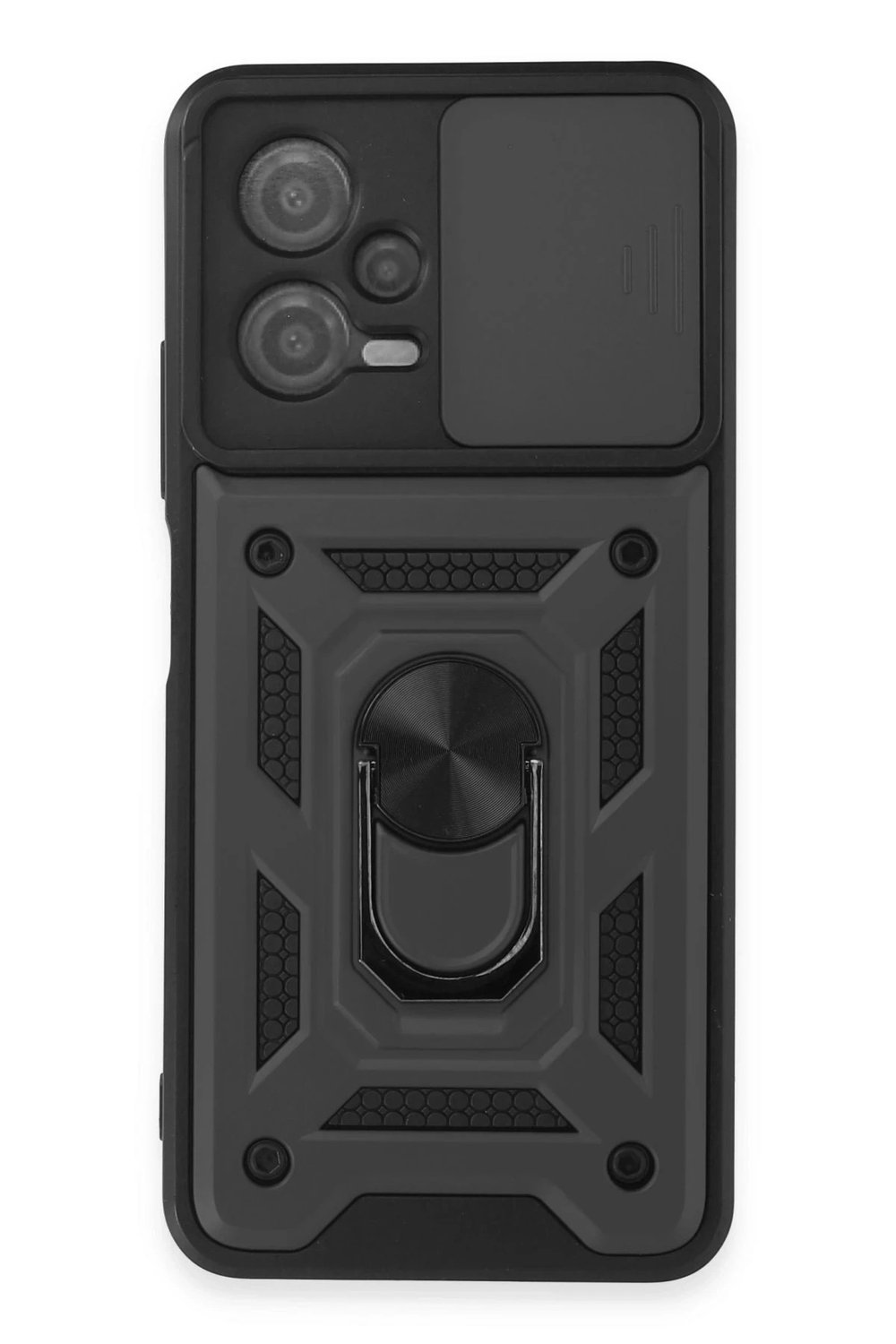 Mey İthalat®   Redmi Note 12 5G Kılıf Pars Lens Yüzüklü Silikon - Siyah