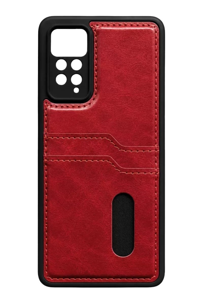 Mey İthalat®   Redmi Note 12 Pro 4G Kılıf Sara Kartvizitli Deri Kılıf - Kırmızı