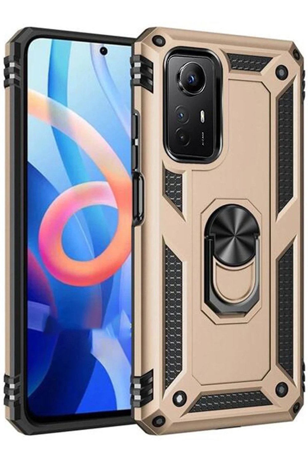 Mey İthalat®   Redmi Note 12S Kılıf Sofya Yüzüklü Silikon Kapak - Gold