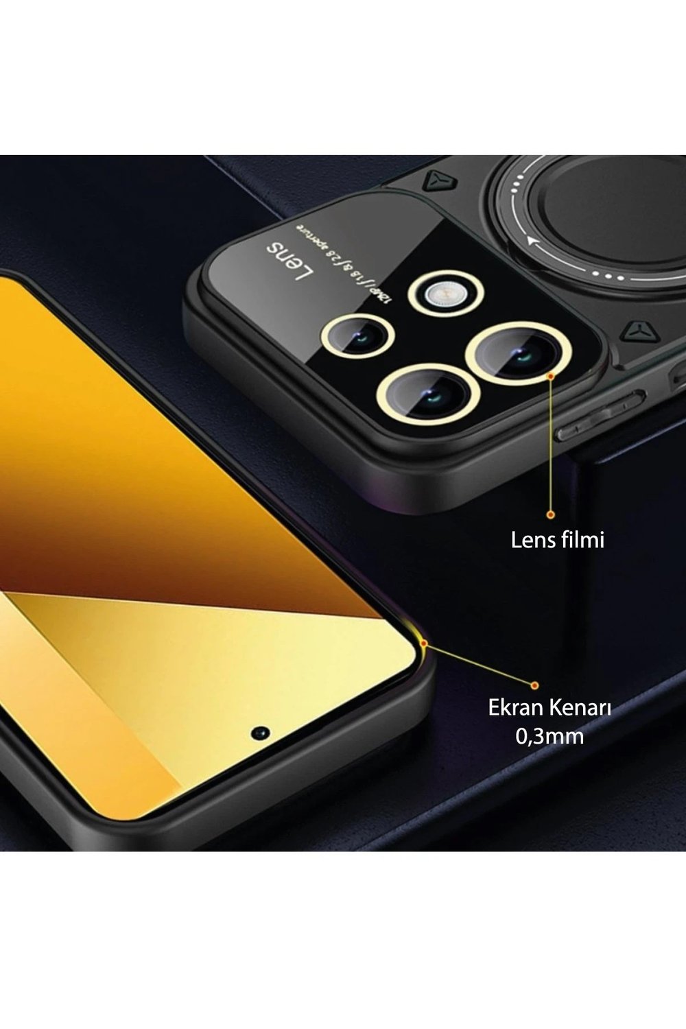 Mey İthalat®   Redmi Note 13 4G Kılıf Joy Lens Standlı Kapak - Lacivert