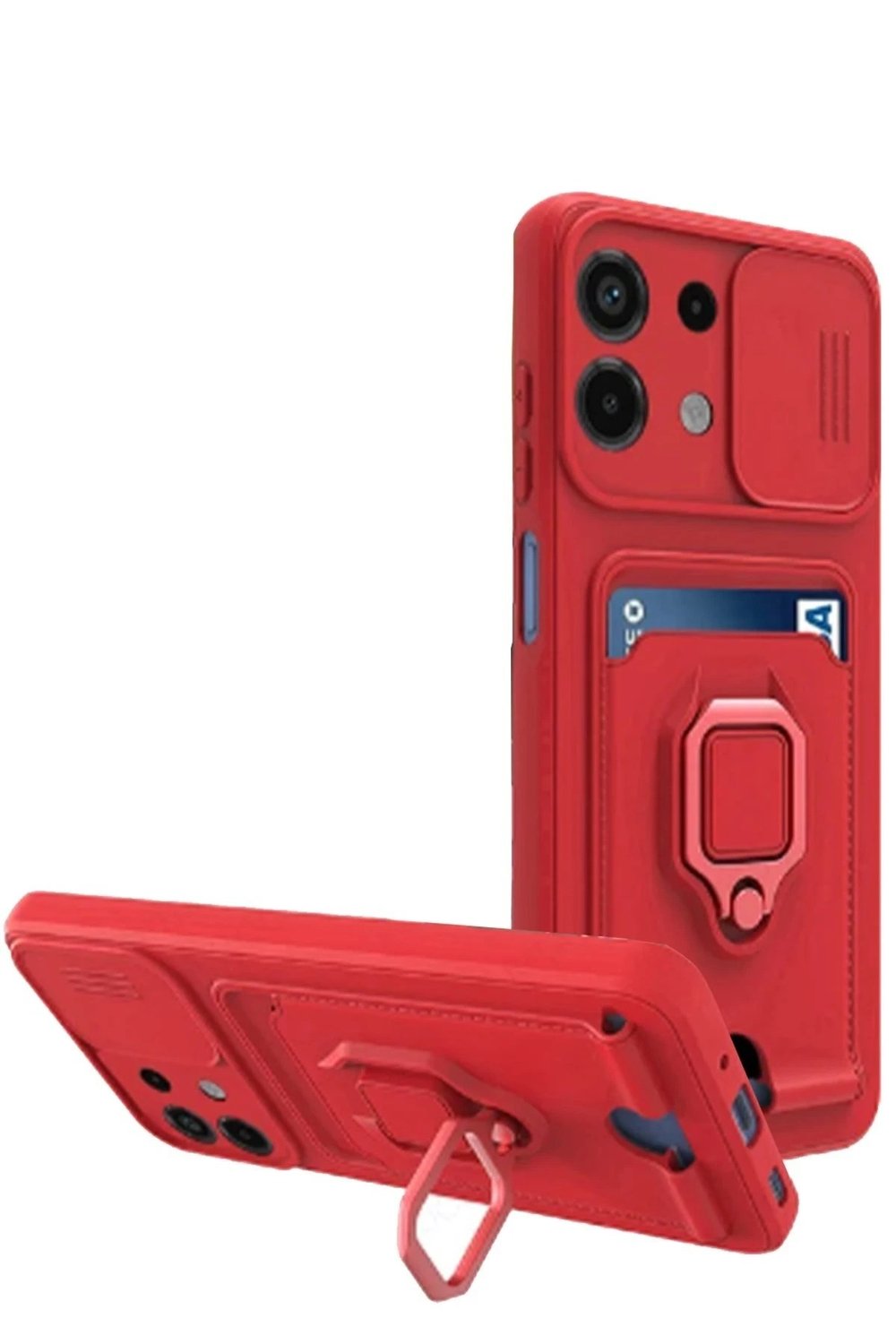 Mey İthalat®   Redmi Note 13 4G Kılıf Zuma Kartvizitli Yüzüklü Silikon - Kırmızı
