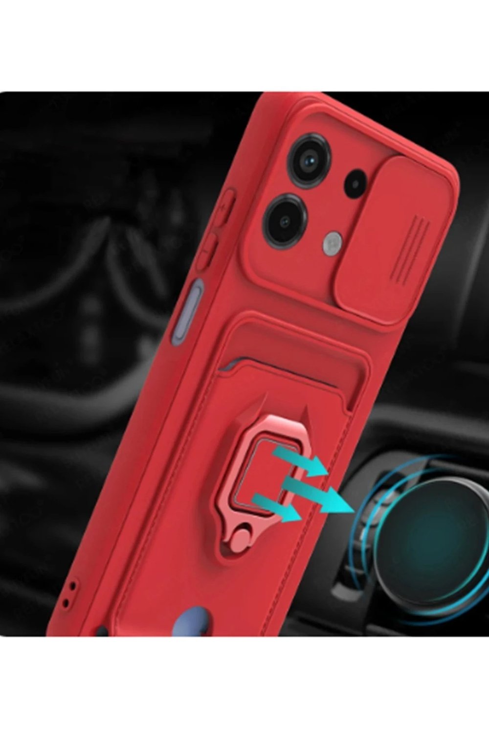 Mey İthalat®   Redmi Note 13 4G Kılıf Zuma Kartvizitli Yüzüklü Silikon - Siyah