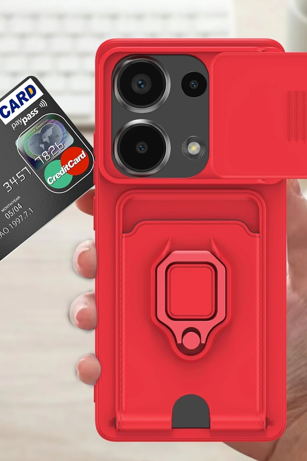 Mey İthalat®   Redmi Note 13 Pro 4G Kılıf Zuma Kartvizitli Yüzüklü Silikon - Siyah