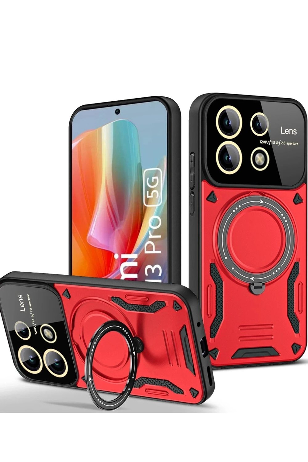 Mey İthalat®   Redmi Note 13 Pro 4G Kılıf Joy Lens Standlı Kapak - Kırmızı