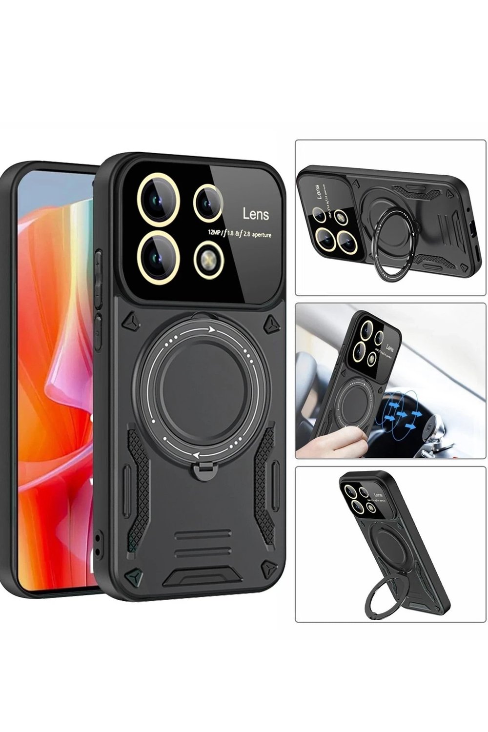 Mey İthalat®   Redmi Note 13 Pro 4G Kılıf Joy Lens Standlı Kapak - Mor