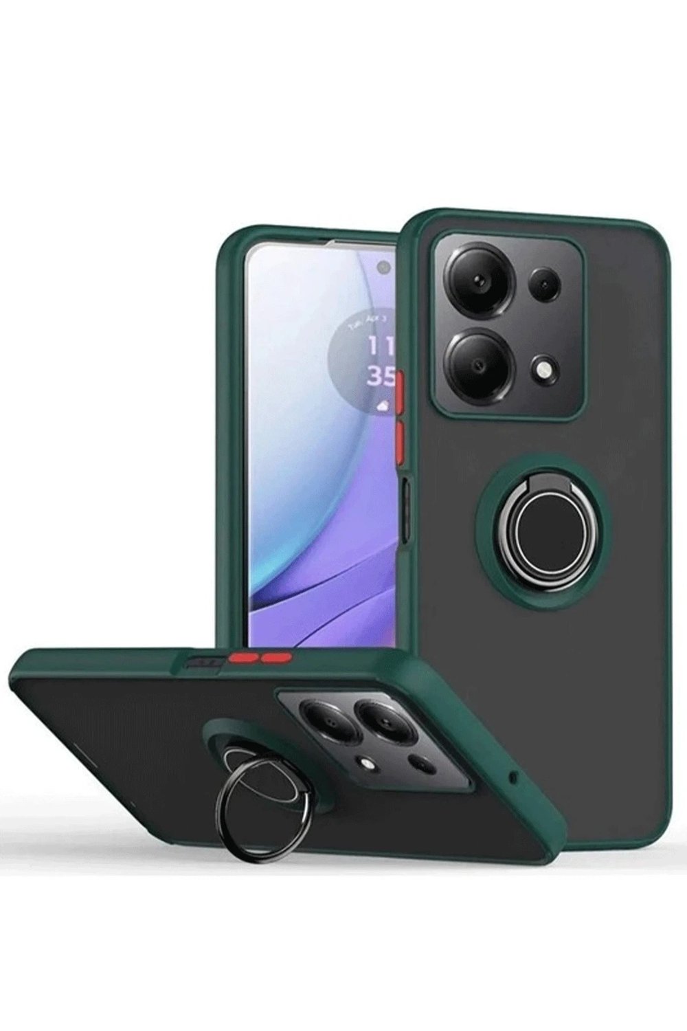 Mey İthalat®   Redmi Note 13 Pro 4G Montreal Yüzüklü Silikon Kapak - Yeşil