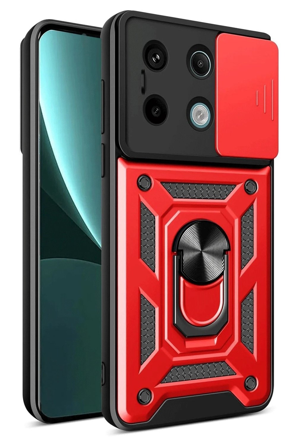 Mey İthalat®   Redmi Note 13 Pro 4G Pars Lens Yüzüklü Silikon - Kırmızı