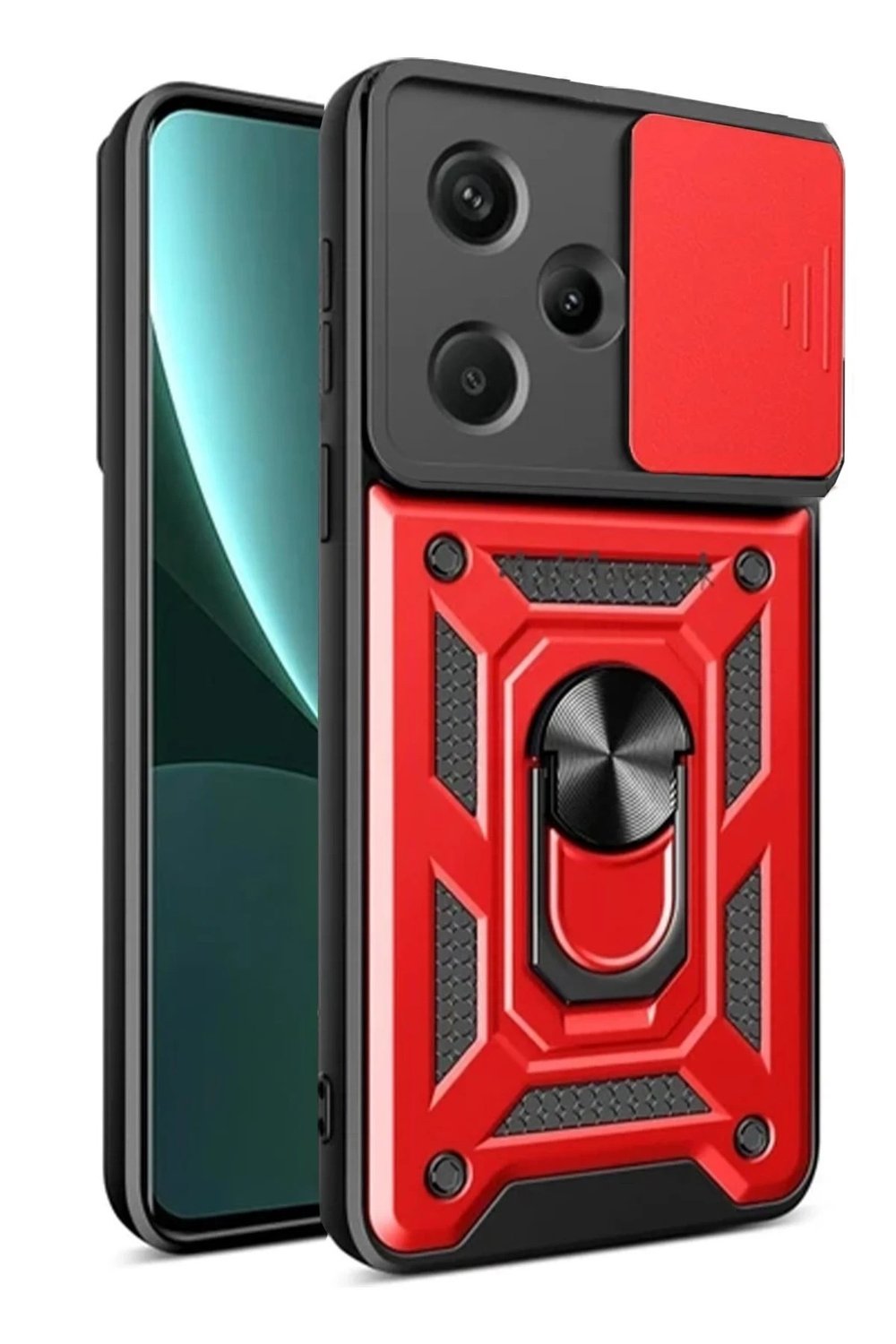 Mey İthalat®   Redmi Note 13 Pro Plus Kılıf Pars Lens Yüzüklü Silikon - Kırmızı