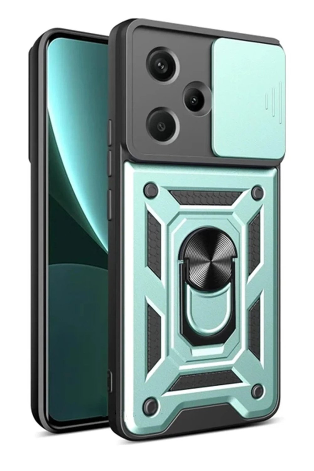 Mey İthalat®   Redmi Note 13 Pro Plus Kılıf Pars Lens Yüzüklü Silikon - Yeşil