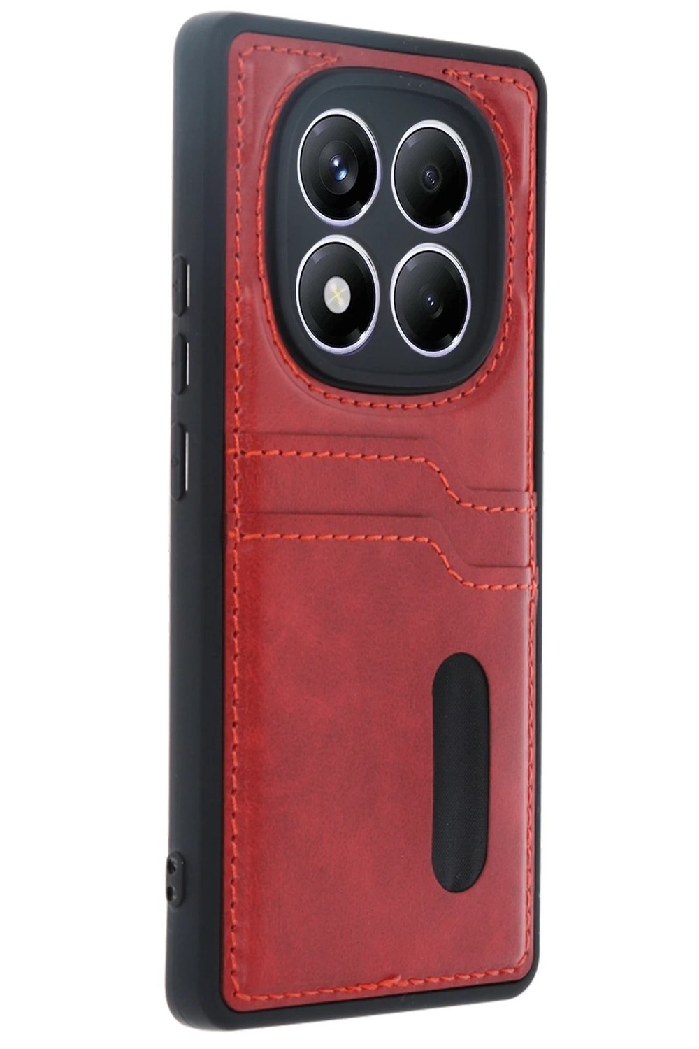 Mey İthalat®   Redmi Note 14 Pro 4G Kılıf Sara Kartvizitli Deri Kılıf - Kırmızı