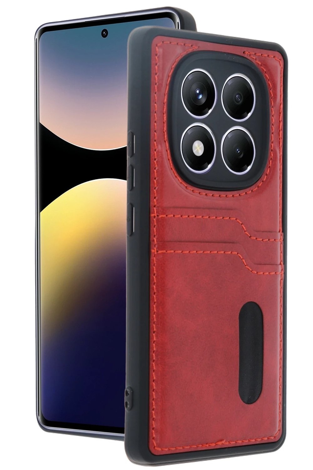 Mey İthalat®   Redmi Note 14 Pro 4G Kılıf Sara Kartvizitli Deri Kılıf - Kırmızı