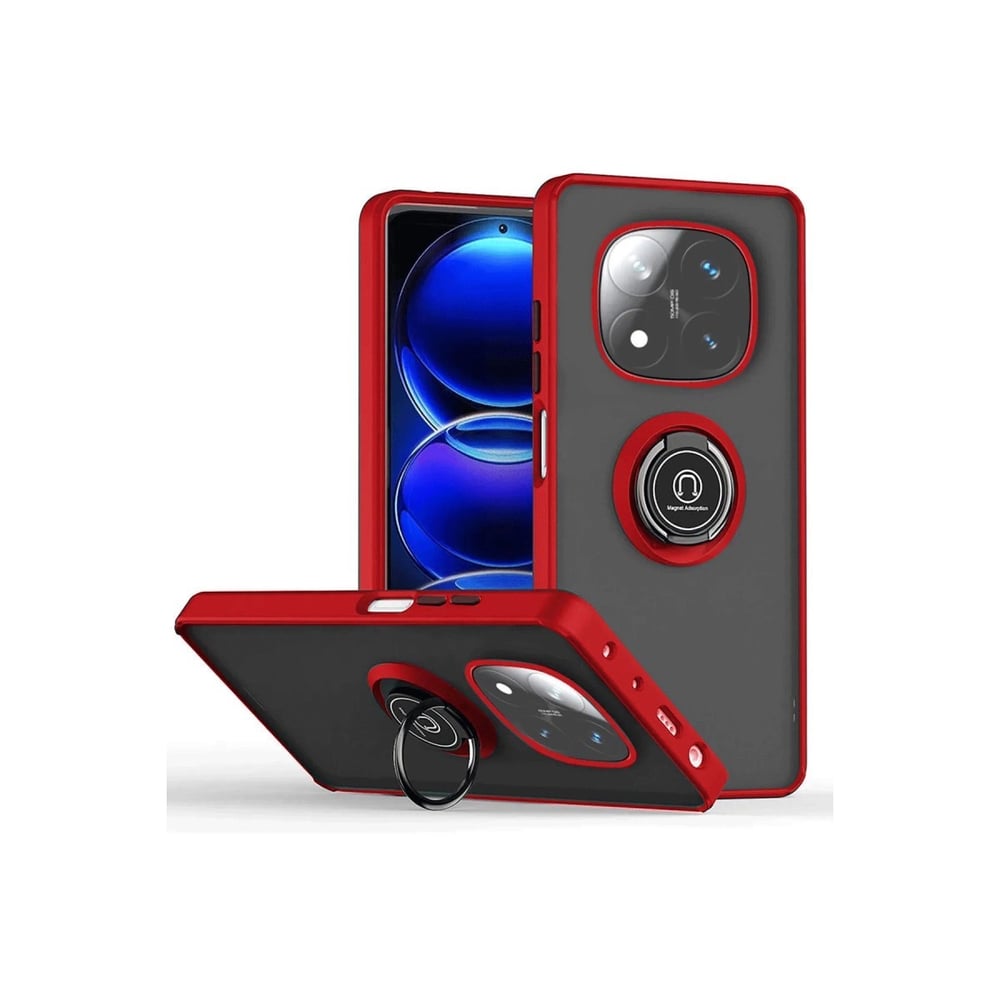 Mey İthalat®   Redmi Note 14 Pro 5G Kılıf Montreal Yüzüklü Silikon Kapak - Kırmızı