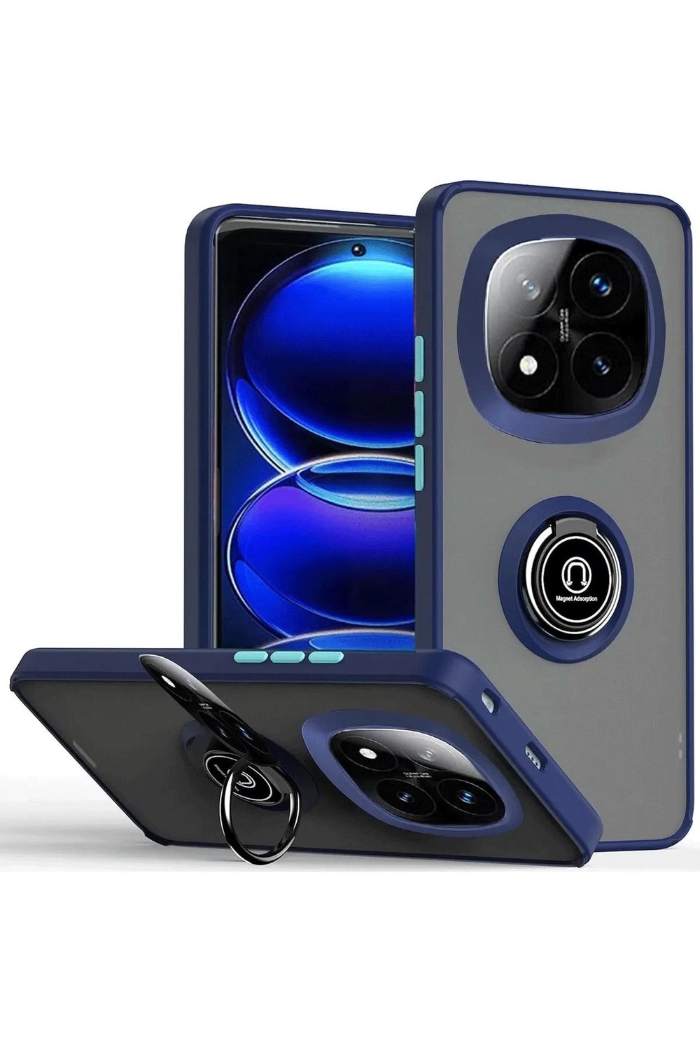 Mey İthalat®   Redmi Note 14 Pro 5G Kılıf Montreal Yüzüklü Silikon Kapak - Lacivert