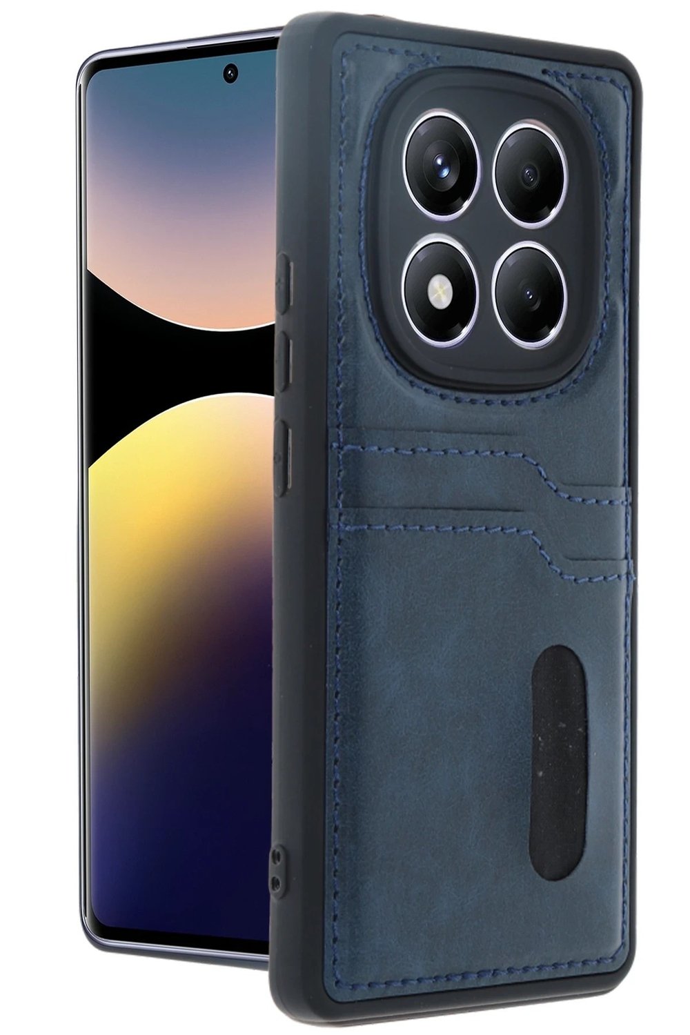 Mey İthalat®   Redmi Note 14 Pro 5G Kılıf Sara Kartvizitli Deri Kılıf - Lacivert