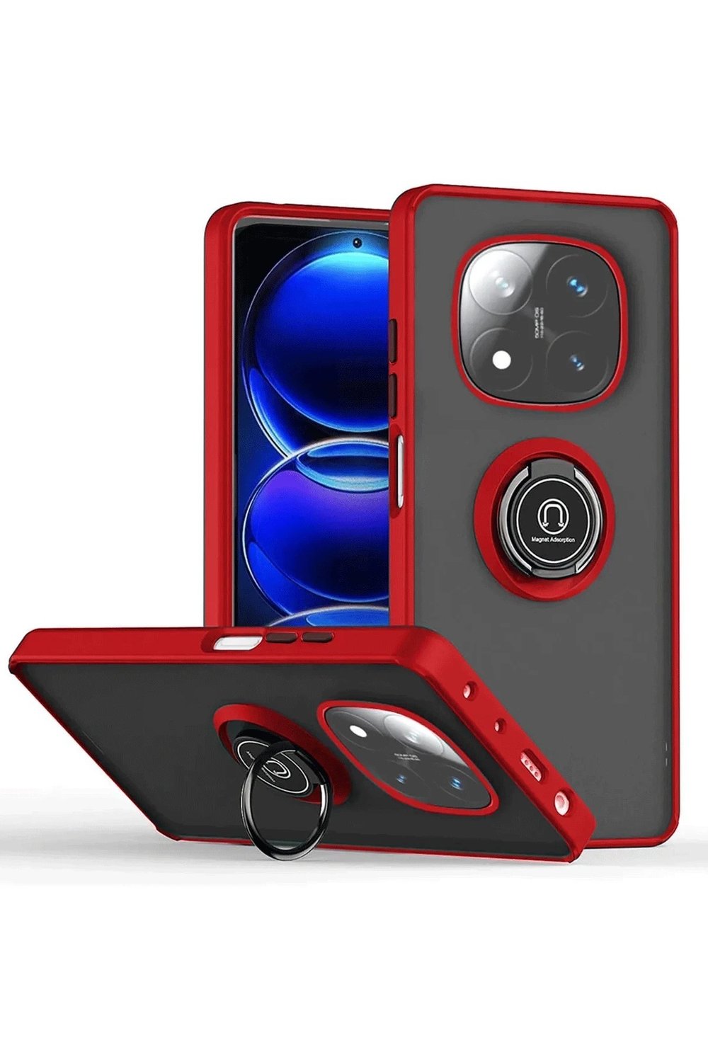 Mey İthalat®   Redmi Note 14 Pro 5G Kılıf Montreal Yüzüklü Silikon Kapak - Kırmızı