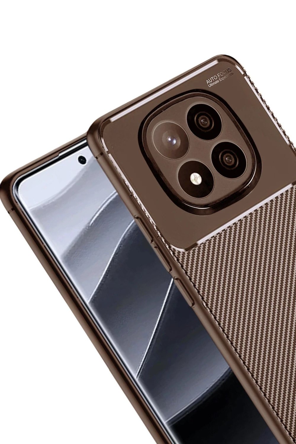 Mey İthalat®   Redmi Note 14 Pro Plus Kılıf Auto Focus Karbon Kapak - Kahverengi