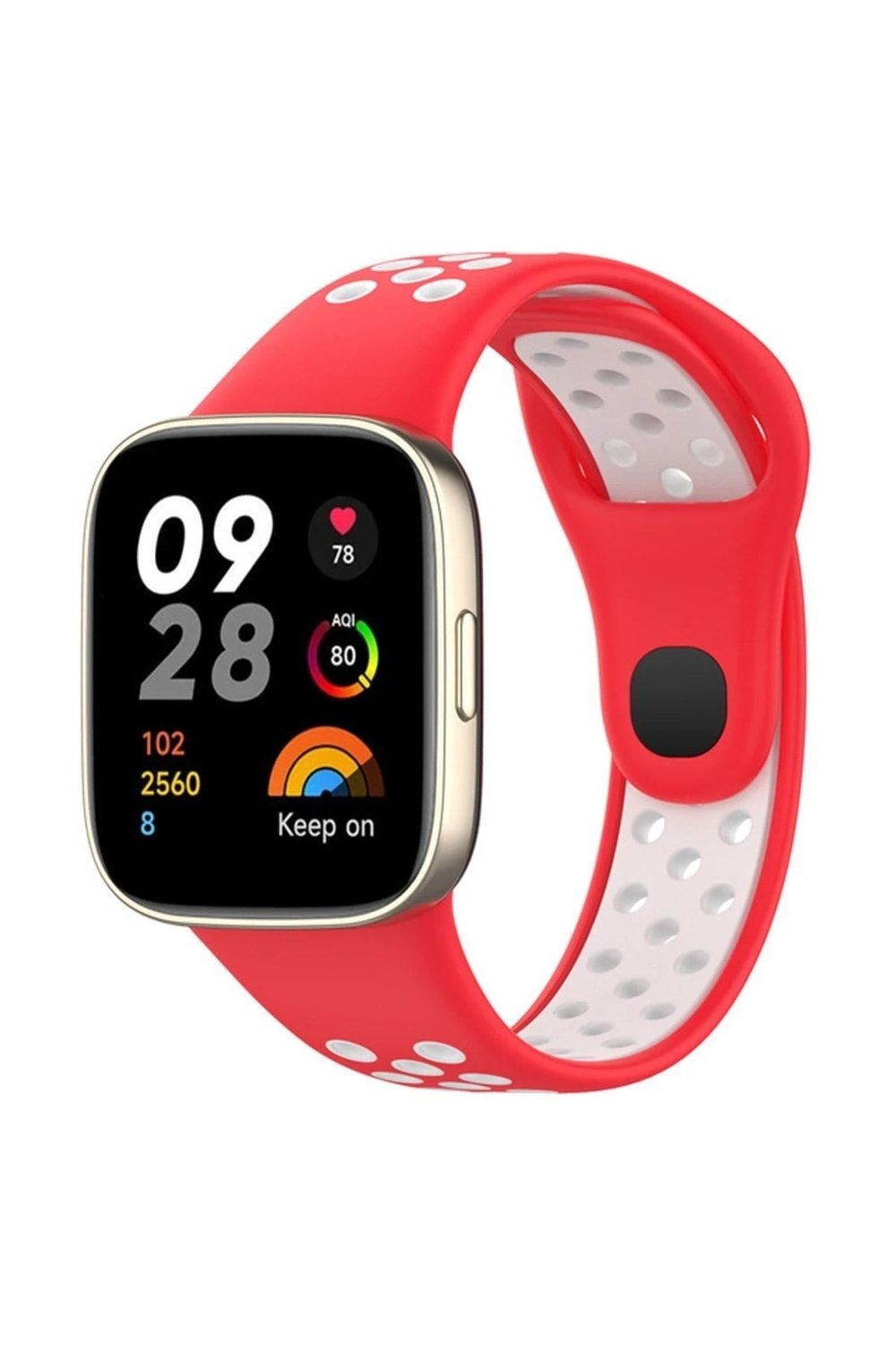 Mey İthalat®   Redmi Watch 3 Spor Delikli Kordon - Kırmızı-Beyaz
