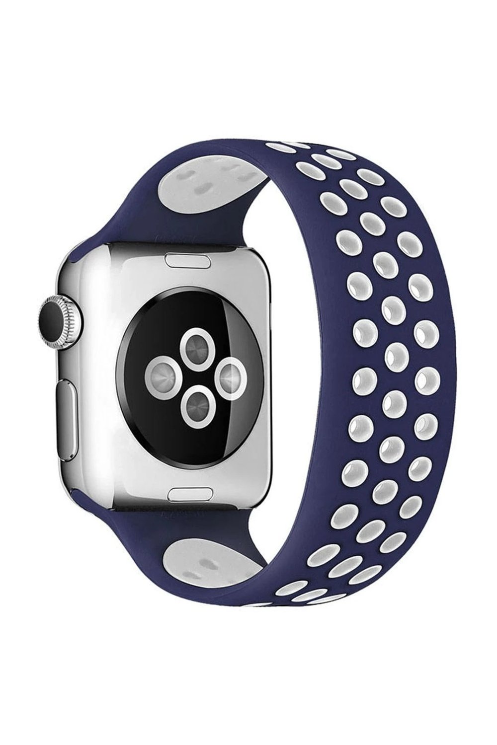Mey İthalat®   Watch 38mm Ayarlı Delikli Silikon Kordon - Lacivert-Beyaz