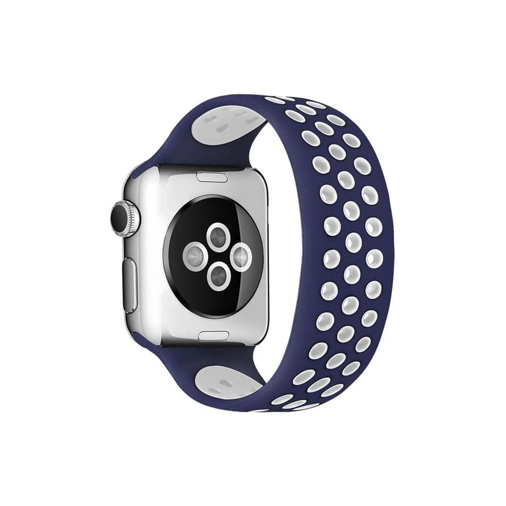 Mey İthalat®   Watch 38mm Ayarlı Delikli Silikon Kordon - Lacivert-Beyaz