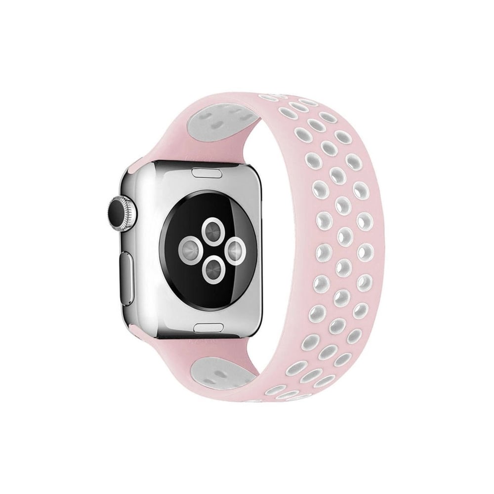 Mey İthalat®   Watch 38mm Ayarlı Delikli Silikon Kordon - Pembe-Beyaz